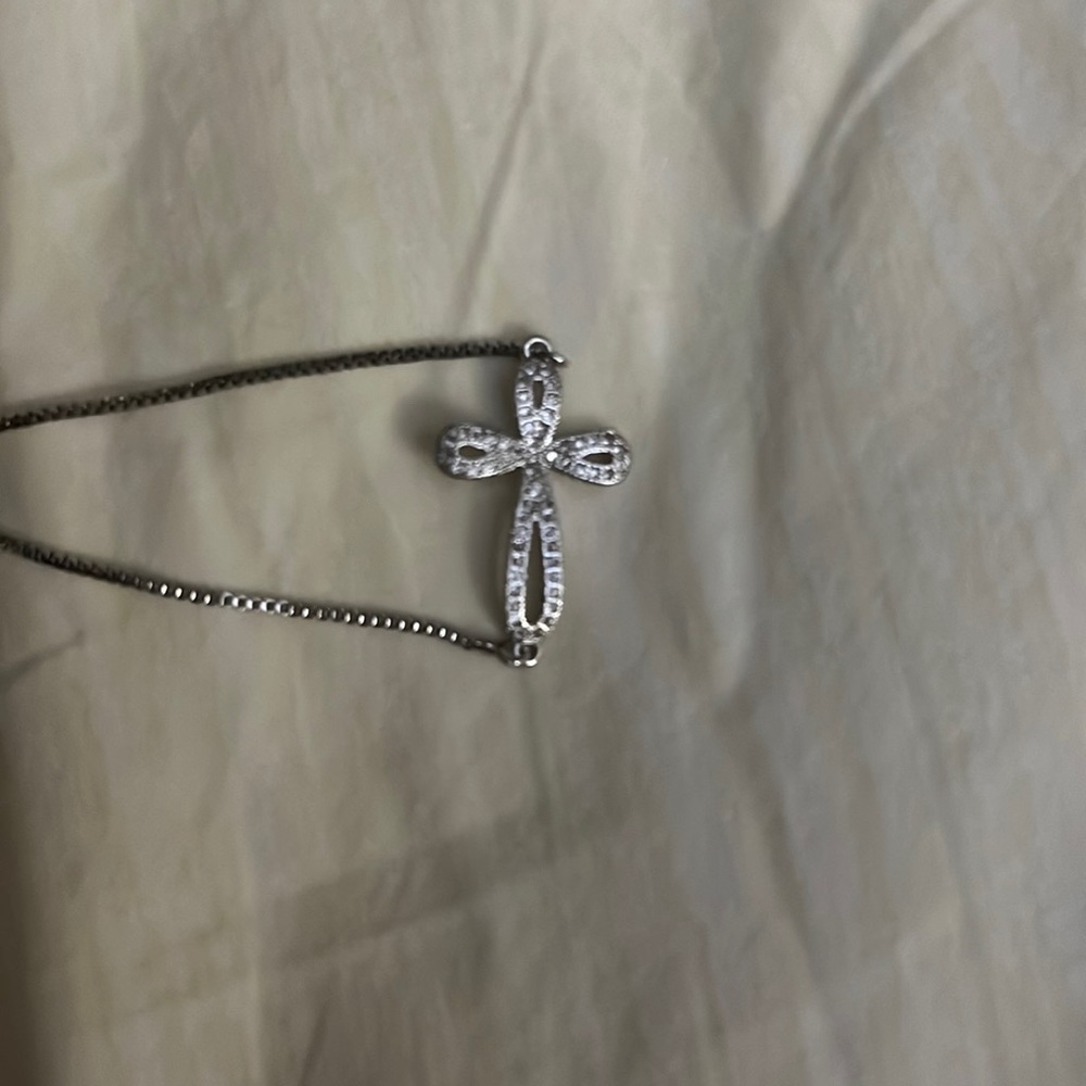 Diamond Accent Loop Cross Bolo Bracelet 5” inches long